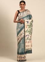 Cotton Blue Casual Wear Printed Saree